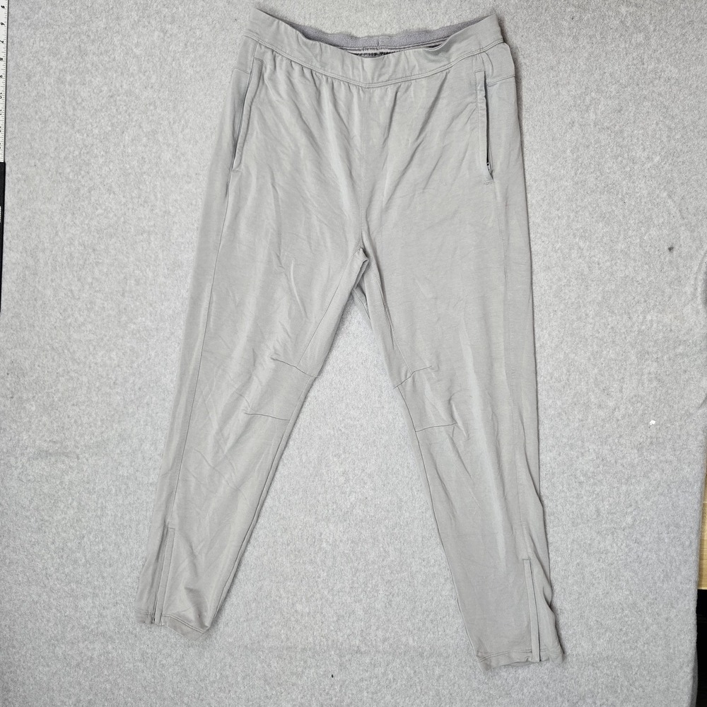 Adidas Men Activewear Pants L Gray Jogger AEROREADY Zipper 27" Inseam Logo